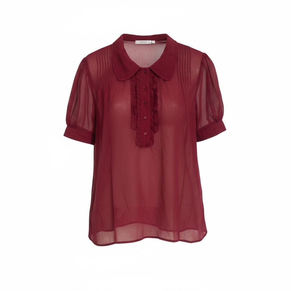 Sheer Rasberry Crepe Blouse with Front Ruffle